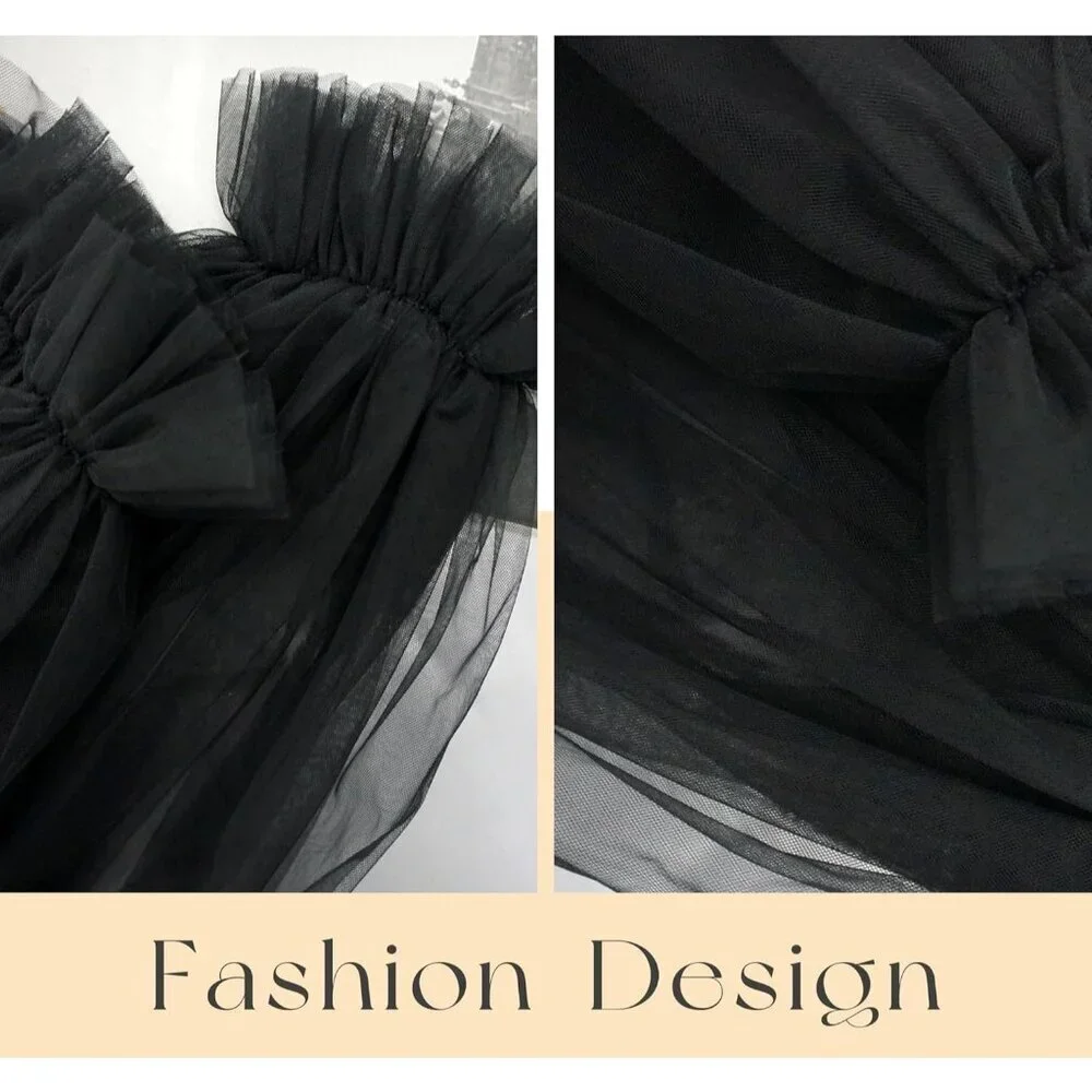 Women's Wedding Puffy Fingerless Black Detachable Long Sleeves Ruffled Gloves